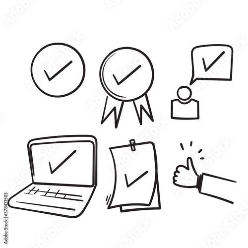 hand drawn Simple Set of Approve Related Vector Line Icons illustration. doodle style