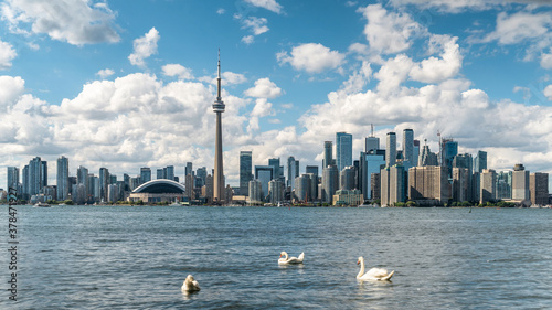 Canvas Print Toronto, Ontario, Canada, panoramic view of Toronto skyline and Lake Ontario during summer