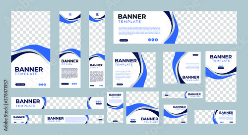 Set of Creative Web Banners of Standard Size with a Place for Photos. Business Ad Banner. Vertical, Horizontal and Square Template. Vector Illustration EPS 10