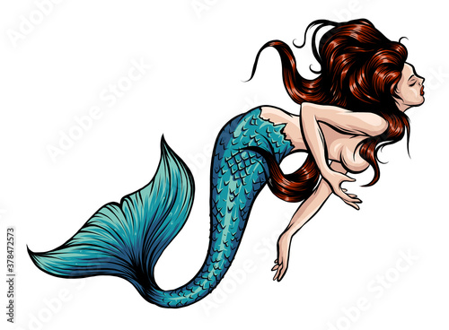 Beautiful mermaid with. Hand drawn illustration. vector