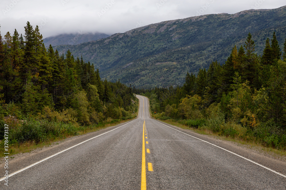 Beautiful Scenic Road, Klondike Hwy, in the Canadian Nature during Fall Season. Taken in Yukon, Canada.