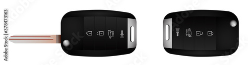 Folding car key with remote control. Car alarm, key fob. Realistic color vector