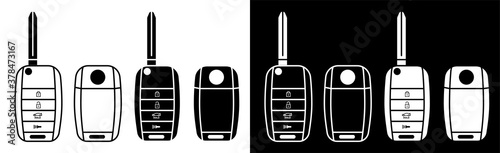 Folding car key. Car alarm, key fob. black and white vector in flat and linear style