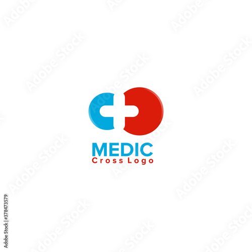 Illustration Vector Graphic of Cross Logo with Red and Blue Circle. Perfect to use for Medical Logo