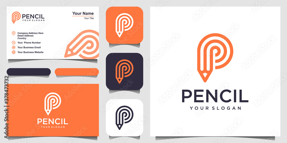 creative letter P with pencil concept logo design inspiration. and business card design
