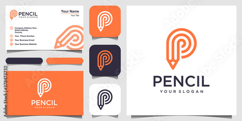 creative letter P with pencil concept logo design inspiration. and business card design
