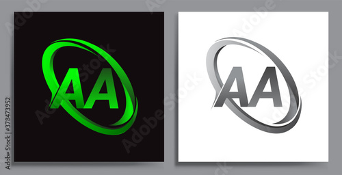 letter AA logotype design for company name colored Green swoosh and grey. vector set logo design for business and company identity.