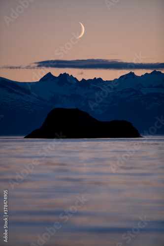 New Moon above Frederick Sound, Baranof Island, Alaska photo