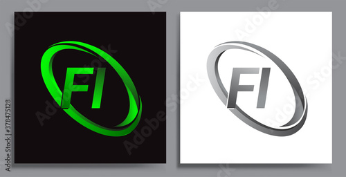 letter FI logotype design for company name colored Green swoosh and grey. vector set logo design for business and company identity.