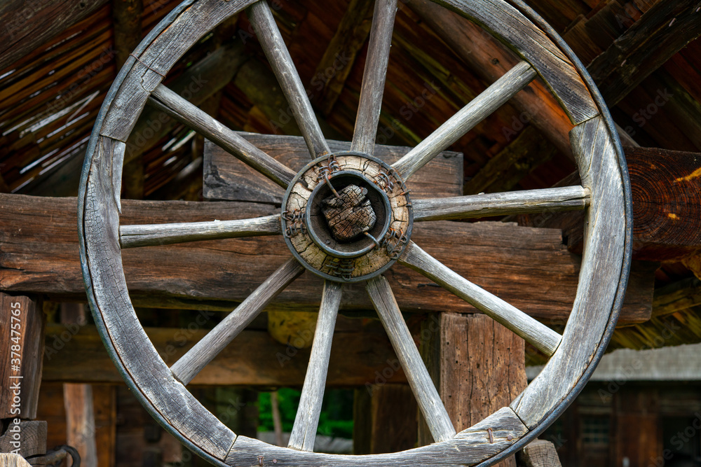 wooden cart with wheels with wooden spokes