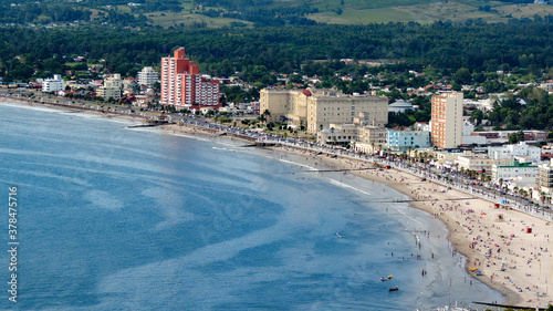 Aerial view of the coast of piriapolis, its beaches and downtown