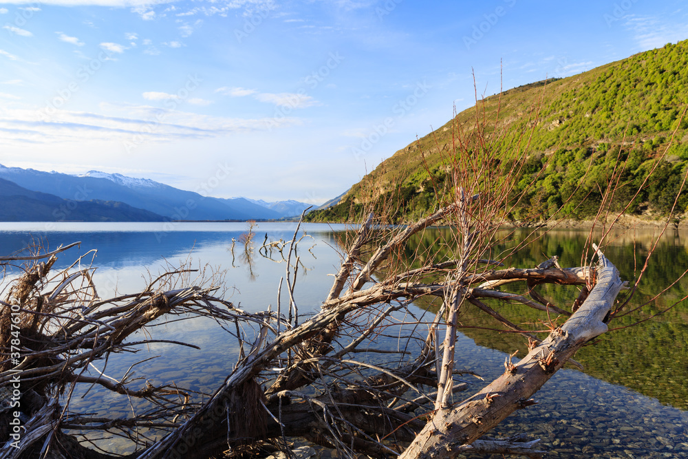 Beautiful scenic mountain view of Lake Hawea in the south island of New Zealand. Beautiful scenic mountain view of Lake Hawea in the south island of New Zealand.
