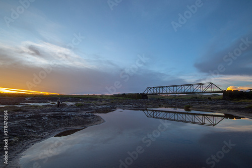 Beautiful bridge at Dainthlen Waterfall during sunset near Cherrapunji ,Meghalaya, India, Asia photo