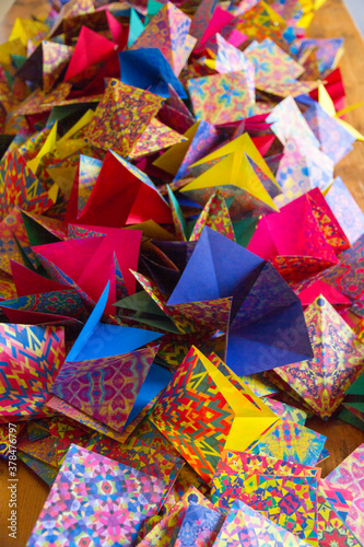Colorful origami paper cranes 