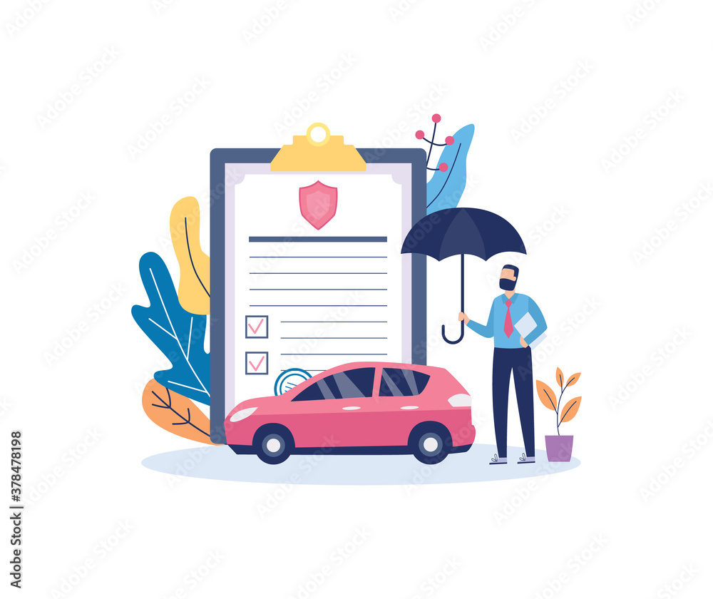 Car insurance policy with insurance agent flat vector illustration isolated. Car insurance policy with insurance agent flat vector illustration isolated.