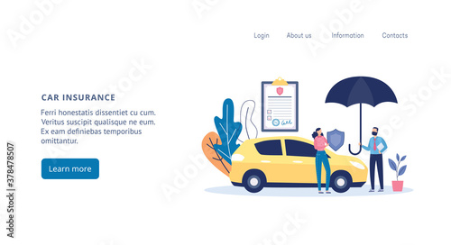 Web page for car and transport insurance agency flat vector illustration.