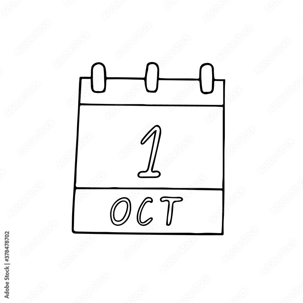 calendar hand drawn in doodle style. October 1. International Day of Older Persons, Music, World Vegetarian, date. icon, sticker, element, design. planning, business holiday calendar hand drawn in doodle style. October 1. International Day of Older Persons, Music, World Vegetarian, date. icon, sticker, element, design. planning, business holiday