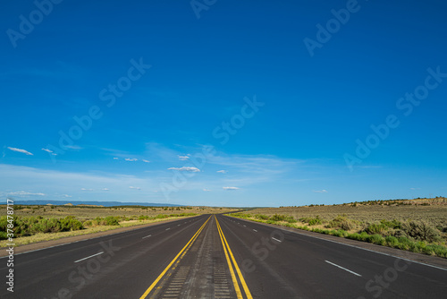 Road panorama on sunny summer day. Highway on travel vacation. © Volodymyr