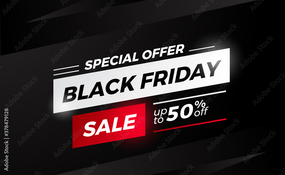 special offer black friday sale discount banner template with black background for elegant retail shopping store