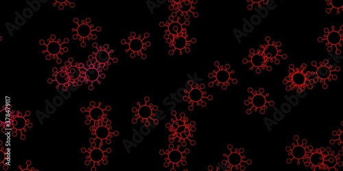 Dark pink, red vector background with covid-19 symbols.