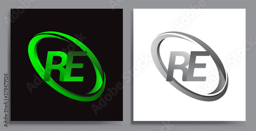 letter RE logotype design for company name colored Green swoosh and grey. vector set logo design for business and company identity.