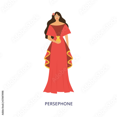 Persephone Greek or Roman goddess character, flat vector illustration isolated.