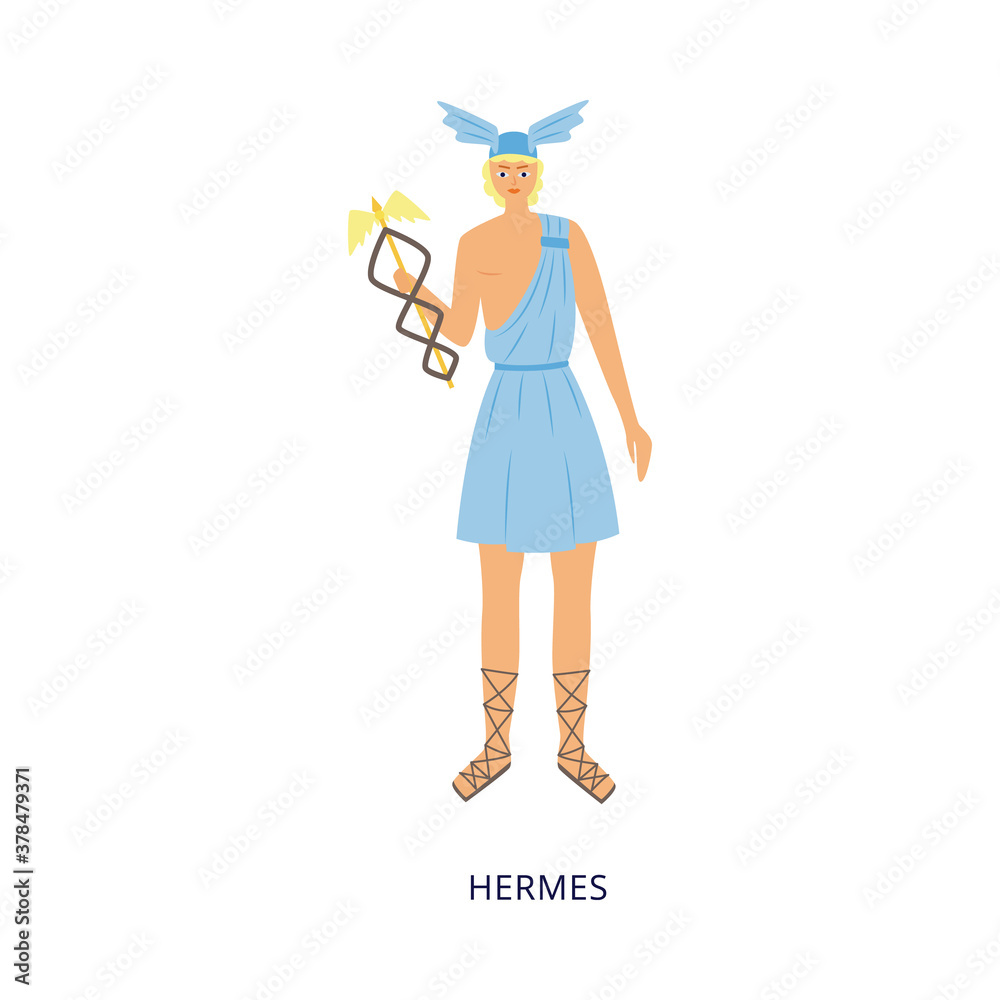 Greek god Hermes character of Greek mythology flat vector illustration isolated. Greek god Hermes character of Greek mythology flat vector illustration isolated.