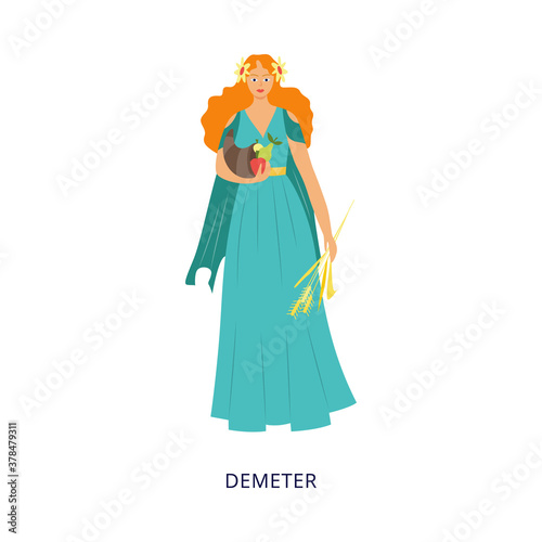 Demeter greek goddess of Olympian pantheon  flat vector illustration isolated.