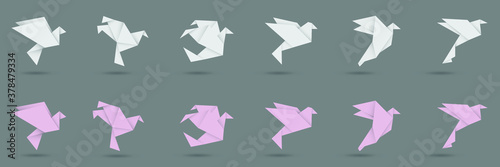 Origami birds with geometric shapes. creative illustration.