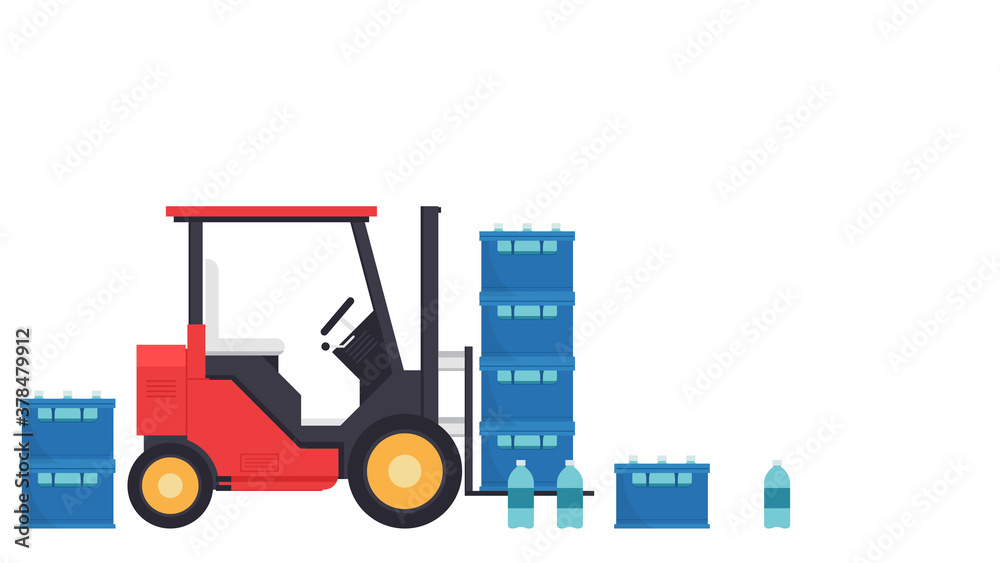 Forklift cartoon vector. Crate cartoon vector. free space for text. wallpaper. Bottle in crate.