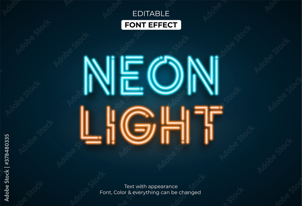Glowing light style, Editable font effect