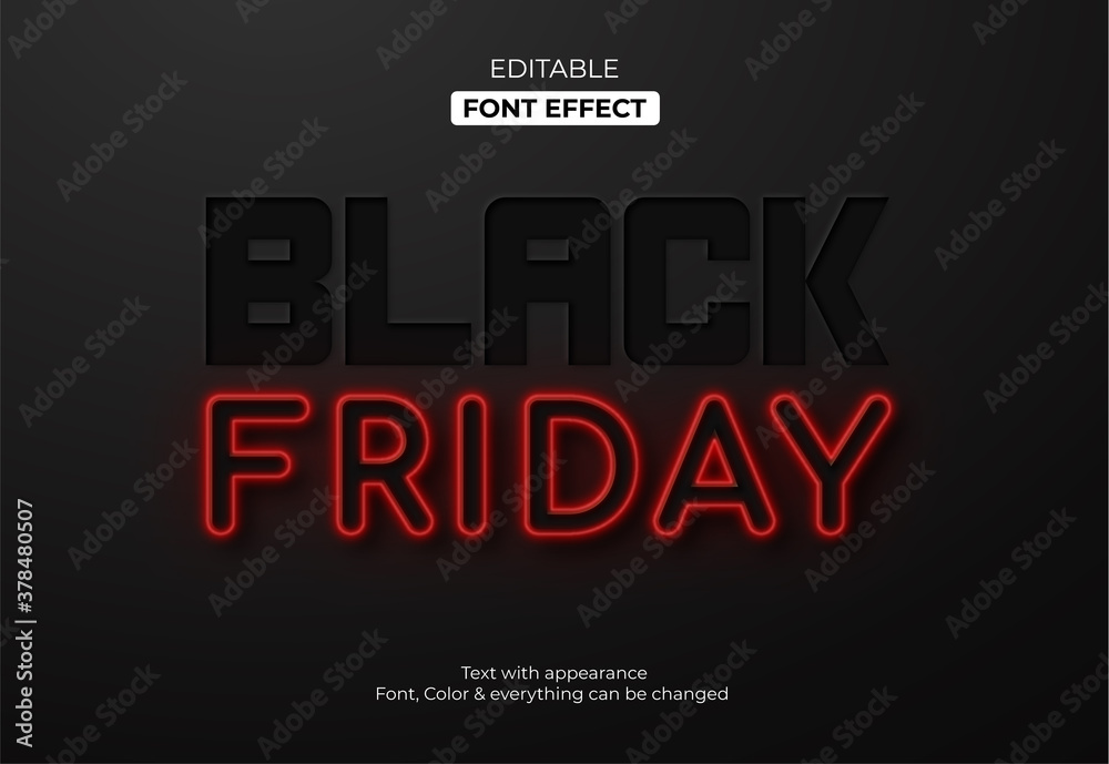 Black Friday Glowing light style, Editable font effect
