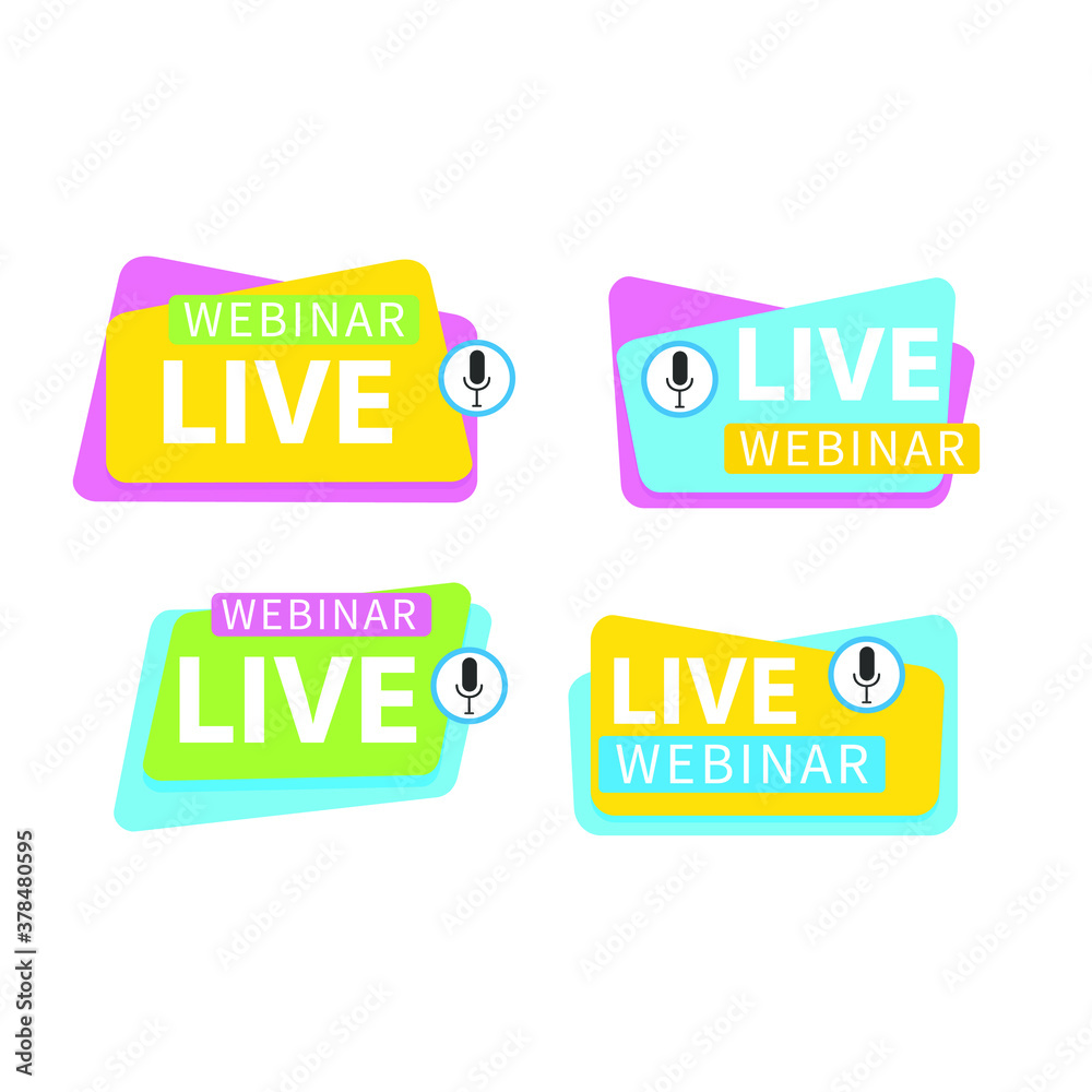 Live Webinar Button, icon, emblem label Vector illustration flat linear badge and banner, scroll, sticker, ribbon, embem, background, poster.