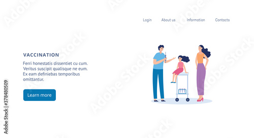 Medical clinic children vaccination health campaign site vector illustration.