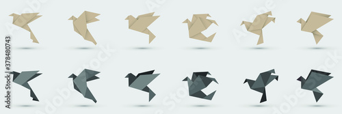 Origami vector birds. Creative illustration. Dark theme.