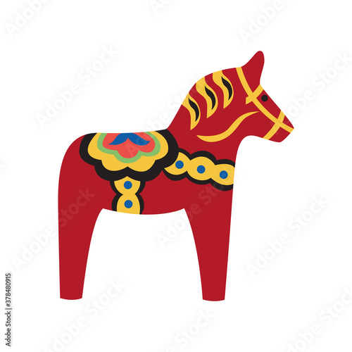 Red Swedish Dalarna horse flat vector illustration isolated on white background.