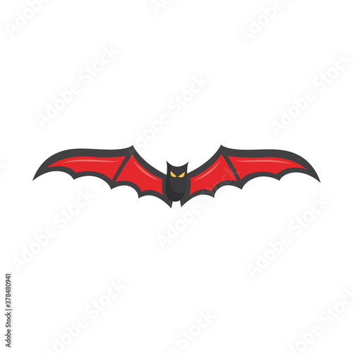 Image of flying black bat with red wings flat vector illustration isolated.