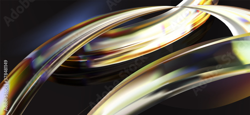 Abstract flowing liquid style curve shapes with metallic texture and color glow effects. vector illustration