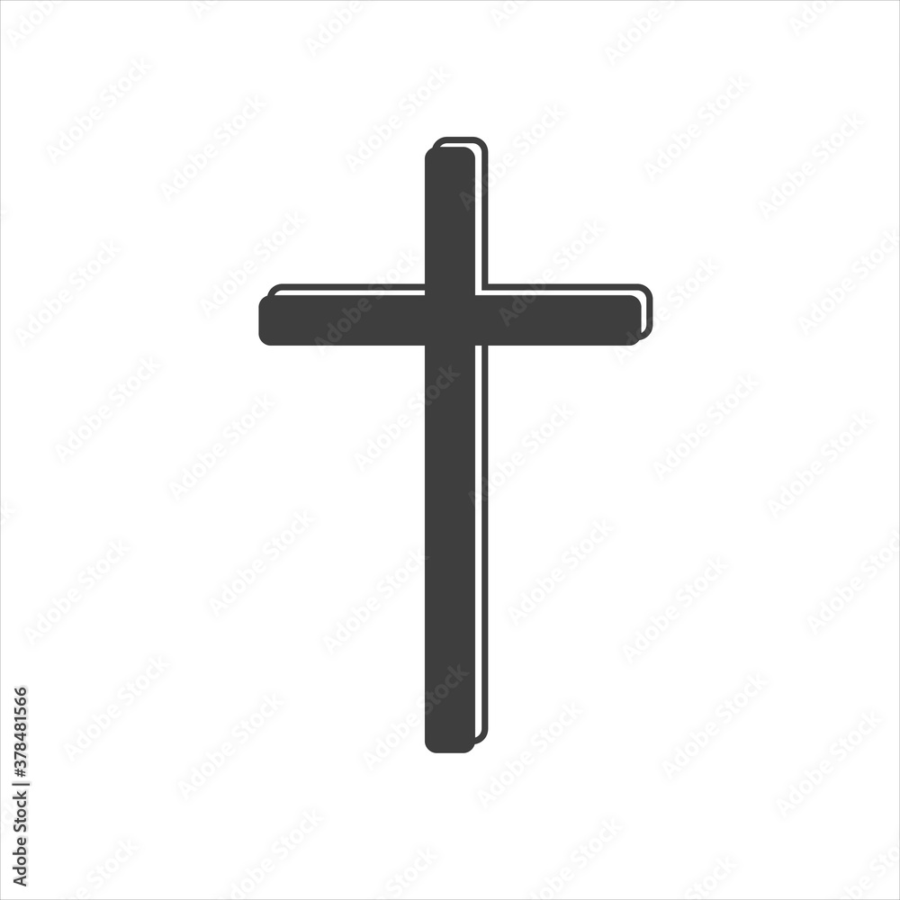 Hand drawn black grunge cross icon, simple Christian cross sign, hand-painted cross symbol created with real ink brush isolated on white background.