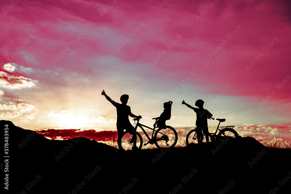 father riding a bike with family members