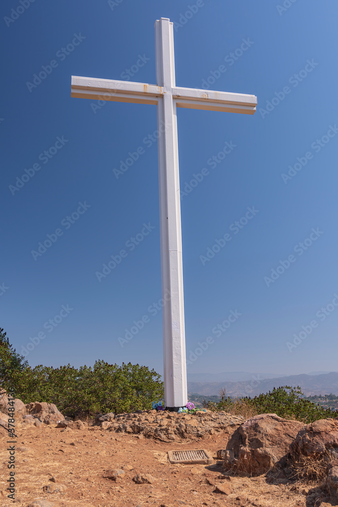 White tall cross on a hill northern San Diego.