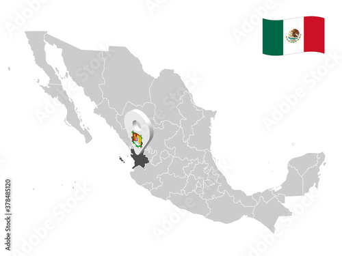 Location of  Nayarit on map Mexico. 3d location sign of  Nayarit. Quality map with  provinces of  Mexico for your design. EPS10. photo