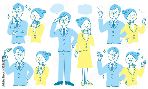 スーツ姿の男女の表情セット