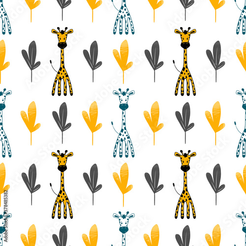 Photography children's pattern with giraffes and plants
