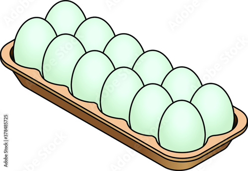 A carton of 12 blue eggs.
