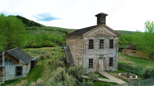 Western town homes in Montana freemasonry freemason masonic ghostly and mystic aerial View Drone  photo