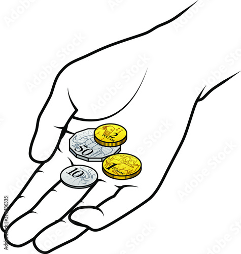 A handful of Australian dollar and cent coins. Australia AUD.