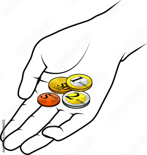 A handful of euro and cent coins. Europe EUR.