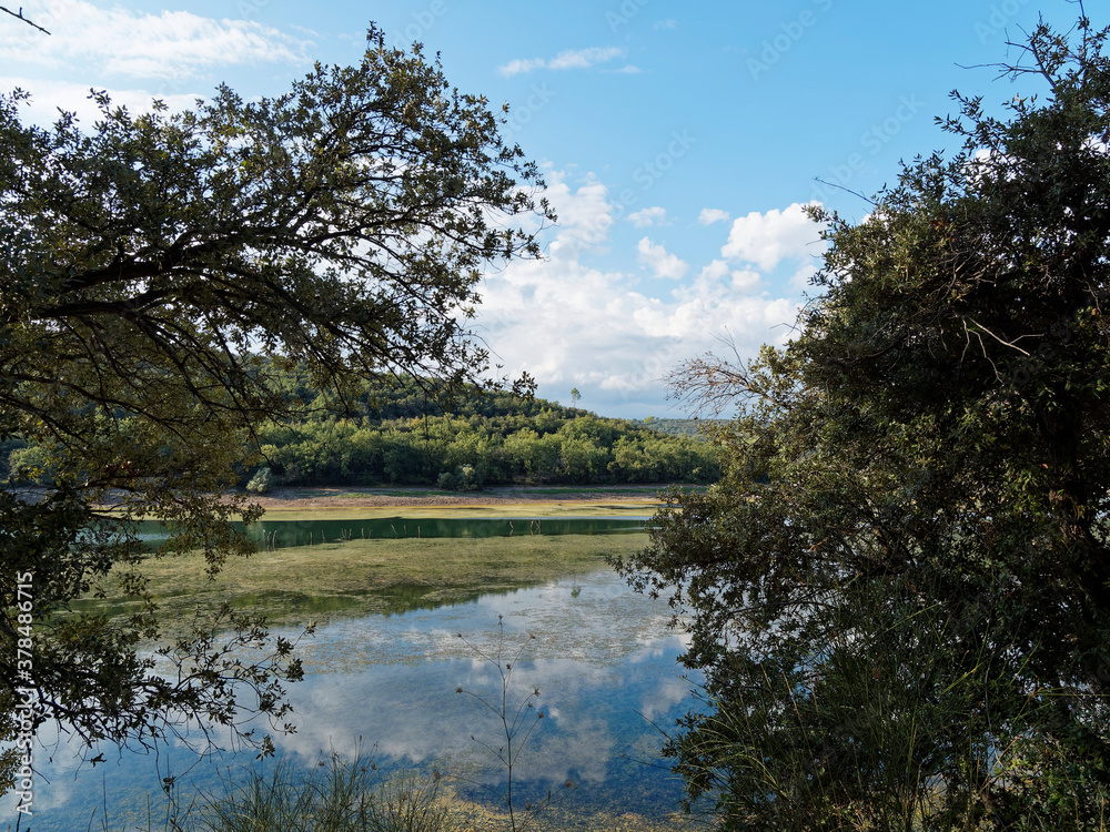 Lake of sainte Suzanne called lac de Carcès in Provence, département Var between the villages of Carcès and Cabasse. Beautiful late summer water landscape 