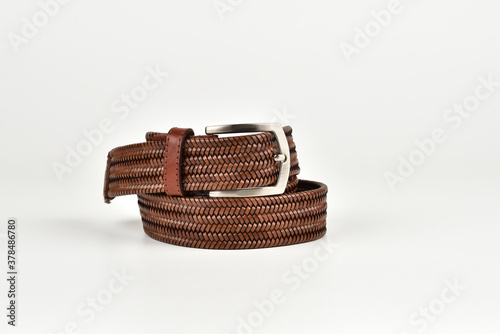 Trouser braided brown belt on a white background